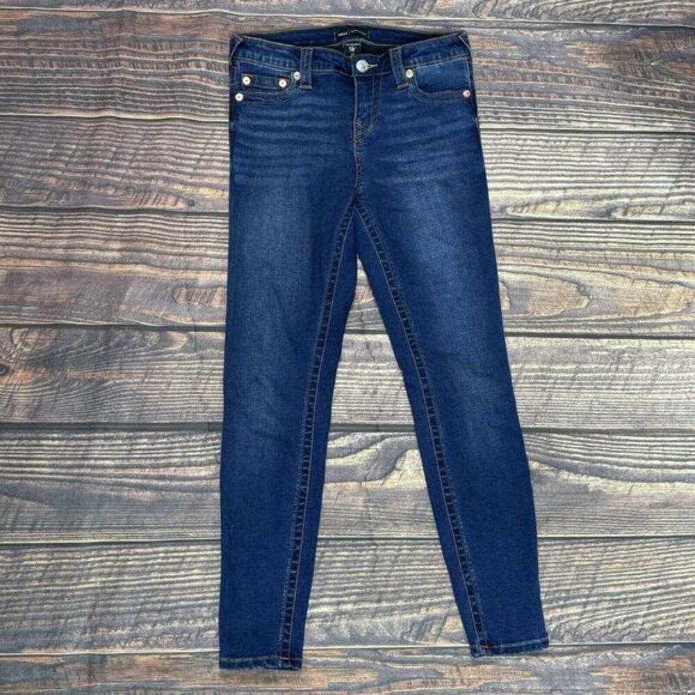 True Religion Halle Mid Rise Super Skinny Blue Denim Jeans Women's Size 28 EUC